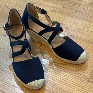 Talbots Navy Blue Espadrille Wedges with Ankle Strap - Size 8